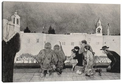 Uneasy Christmas in the Birthplace of Peace Black & White Canvas Art Print - Soldier Art