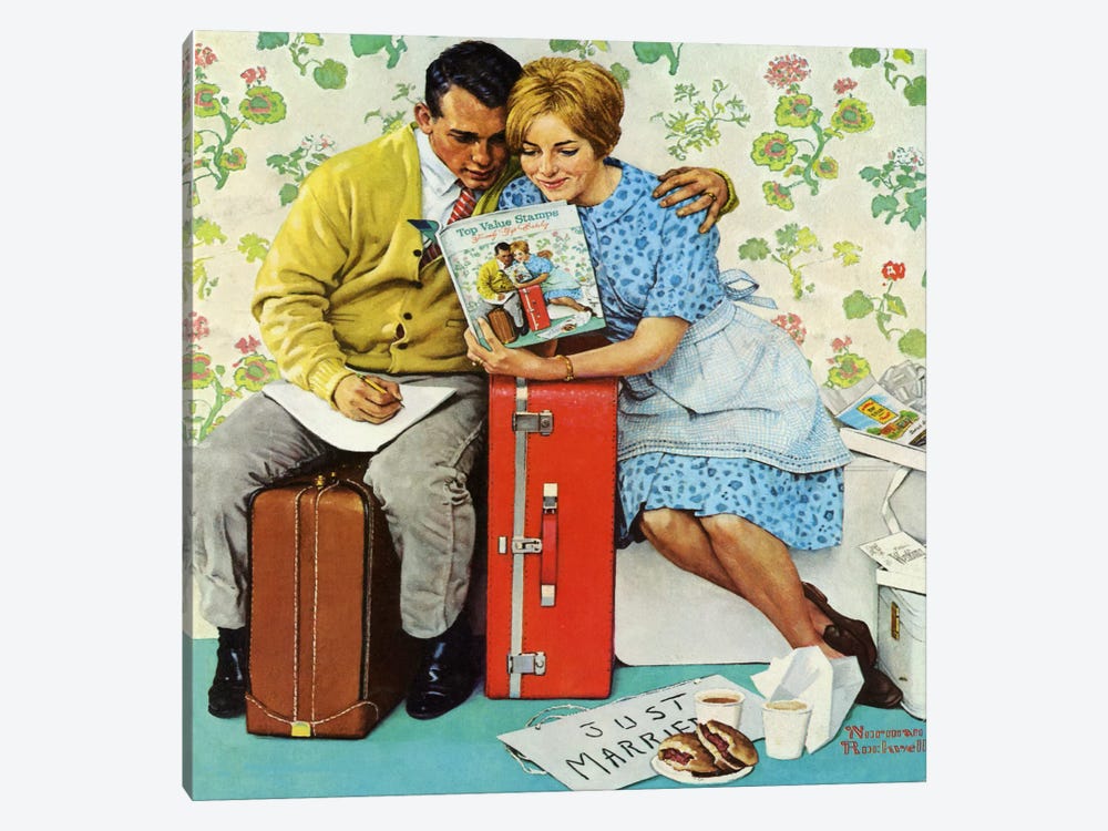 The Newlyweds by Norman Rockwell 1-piece Canvas Art Print