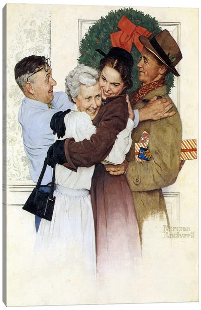 Home for Christmas Canvas Art Print - Norman Rockwell