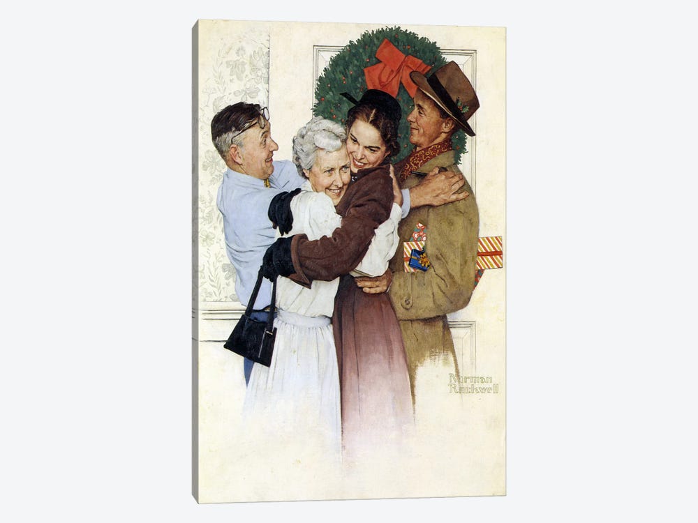 Home for Christmas by Norman Rockwell 1-piece Canvas Wall Art