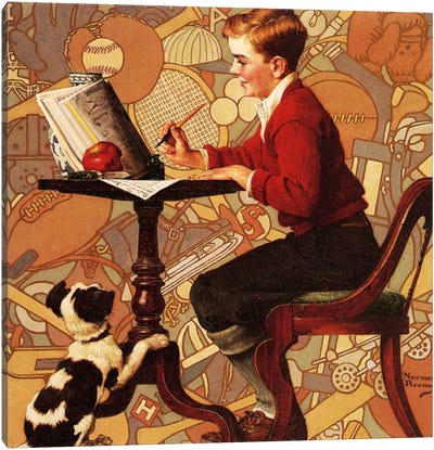 Boy Reading Sears Catalogue Canvas Art Print - Norman Rockwell