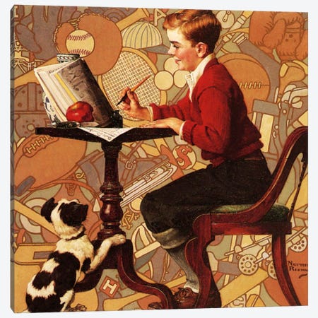 Boy Reading Sears Catalogue Canvas Print #NRL225} by Norman Rockwell Canvas Art