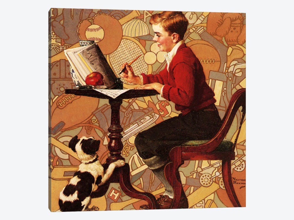 Boy Reading Sears Catalogue by Norman Rockwell 1-piece Art Print