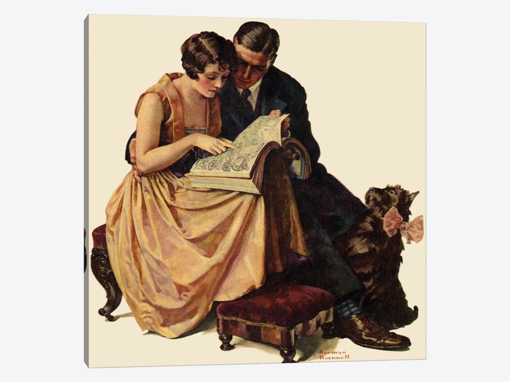 Young Couple Looking at Catalogue by Norman Rockwell 1-piece Canvas Wall Art