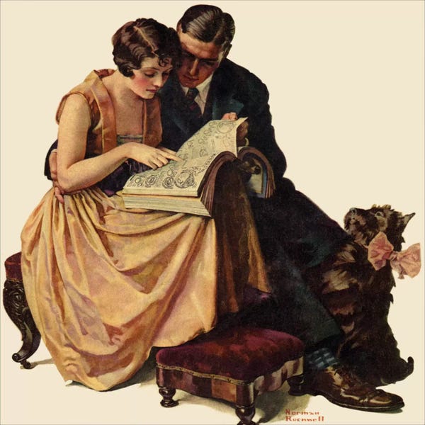 Norman Rockwell: Young Couple Looking at Catalogue by Norman Rockwell