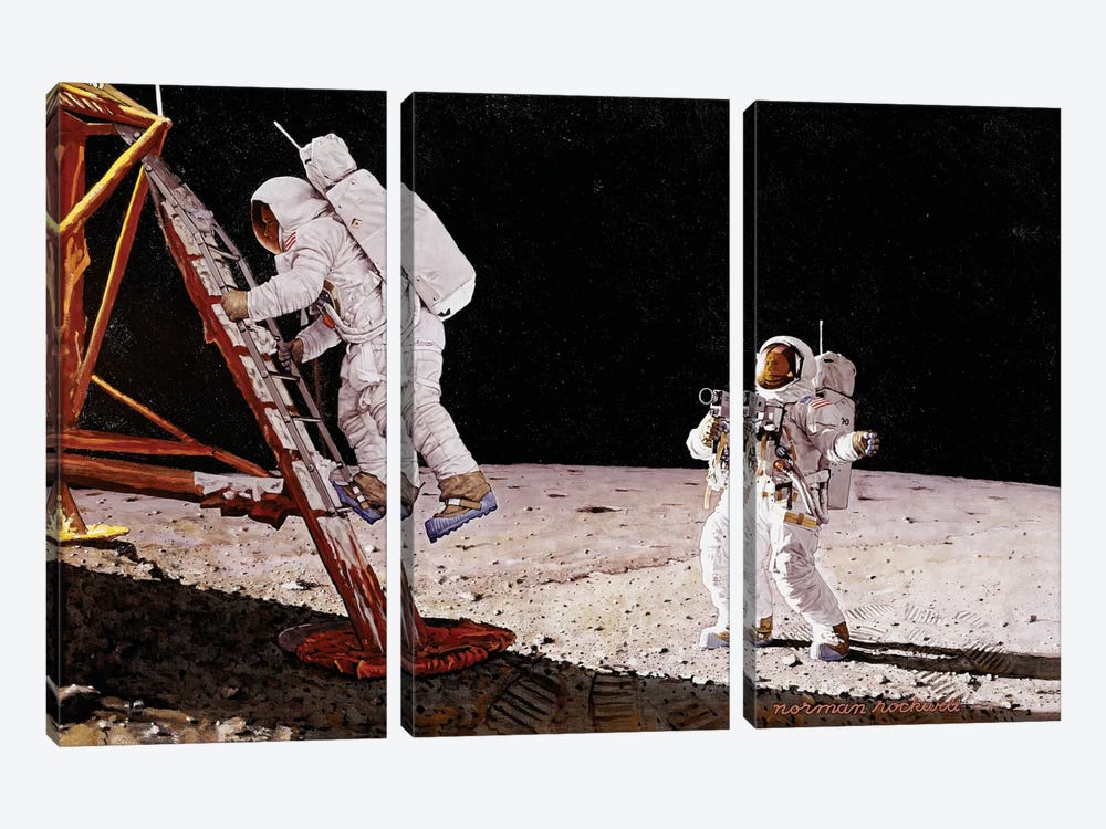 The Final Impossibility: Man's Tracks on the Moon by Norman Rockwell 3-piece Art Print