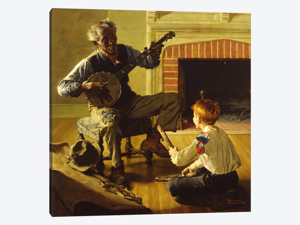 The Banjo Player by Norman Rockwell 1-piece Canvas Art