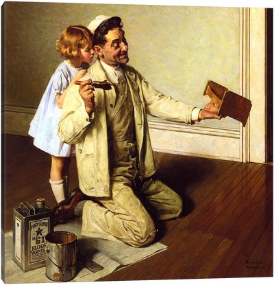 Man Varnishing Doll's Bed for Little Girl Canvas Art Print - Fatherly Love