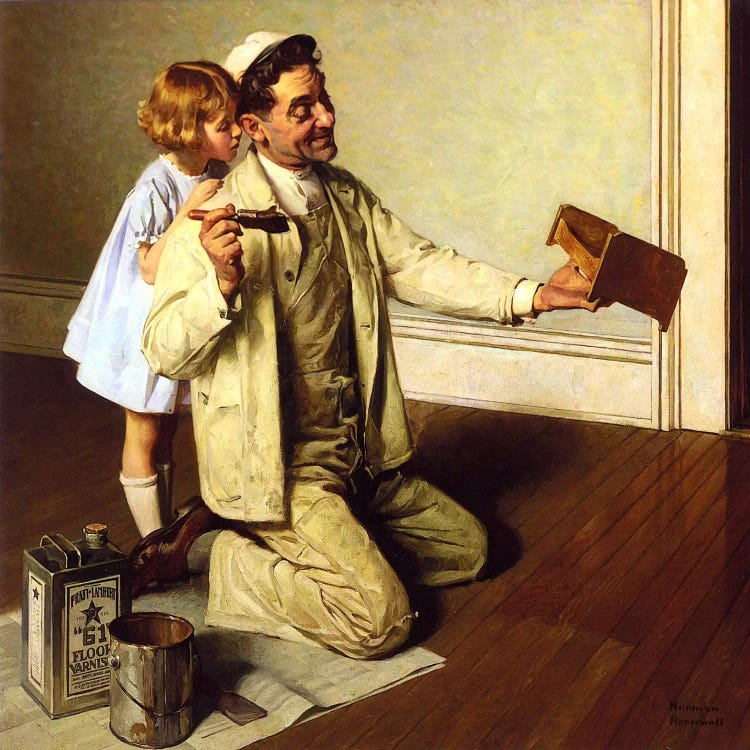 Man Varnishing Doll's Bed for Little Girl by Norman Rockwell wall art