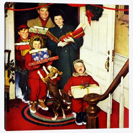 "Merry Christmas, Grandma...We Came in Our New Plymouth!" Canvas Print #NRL244} by Norman Rockwell Canvas Art