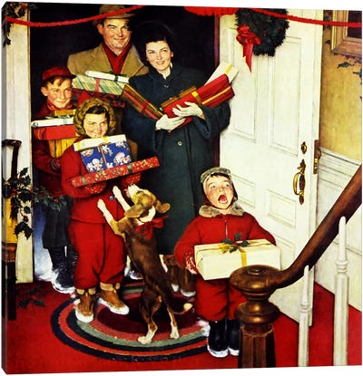 "Merry Christmas, Grandma...We Came in Our New Plymouth!" Canvas Art Print - Norman Rockwell Christmas Art