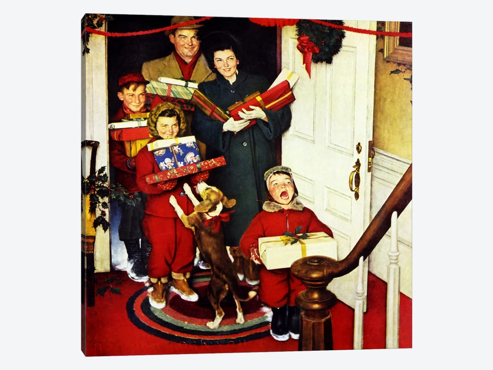 "Merry Christmas, Grandma...We Came in Our New Plymouth!" by Norman Rockwell 1-piece Canvas Art