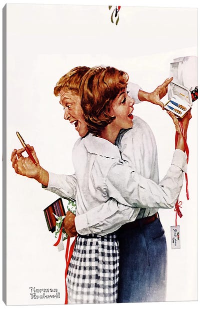 They Gave Each Other a Parker 61 Pen Canvas Art Print - Norman Rockwell