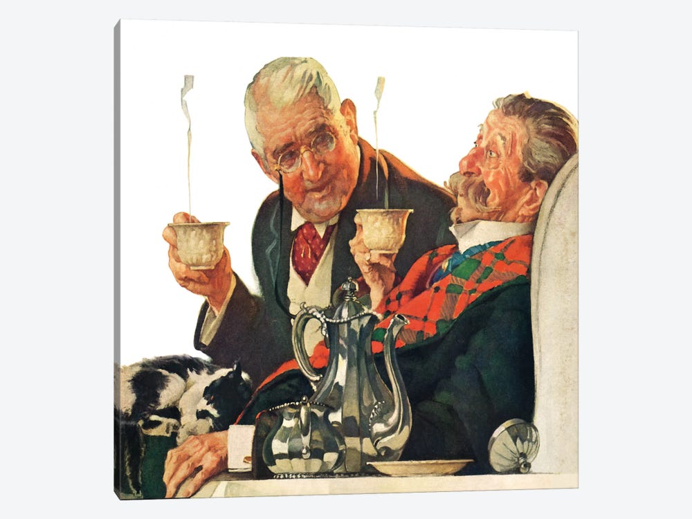 Two Gentlemen with Coffee by Norman Rockwell 1-piece Canvas Artwork