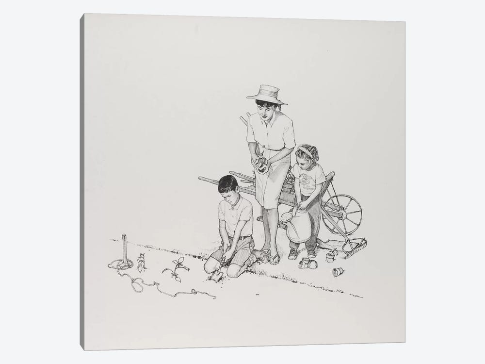 Planting the Garden by Norman Rockwell 1-piece Canvas Art