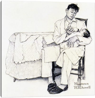 Father Feeding Infant Canvas Art Print - Norman Rockwell