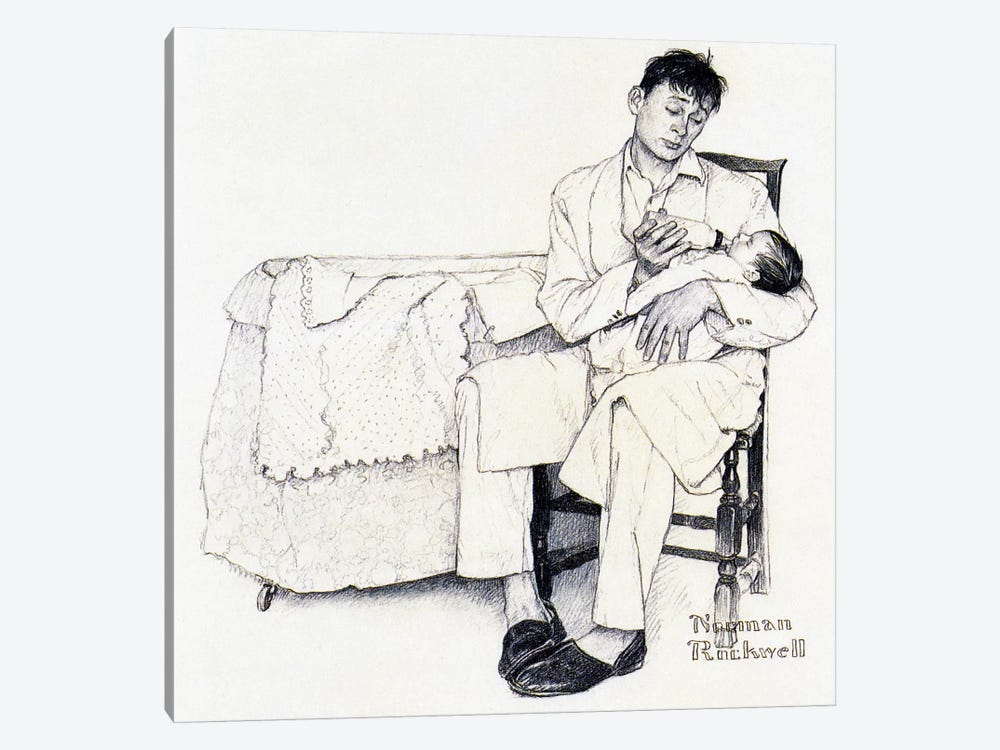 Father Feeding Infant by Norman Rockwell 1-piece Canvas Artwork