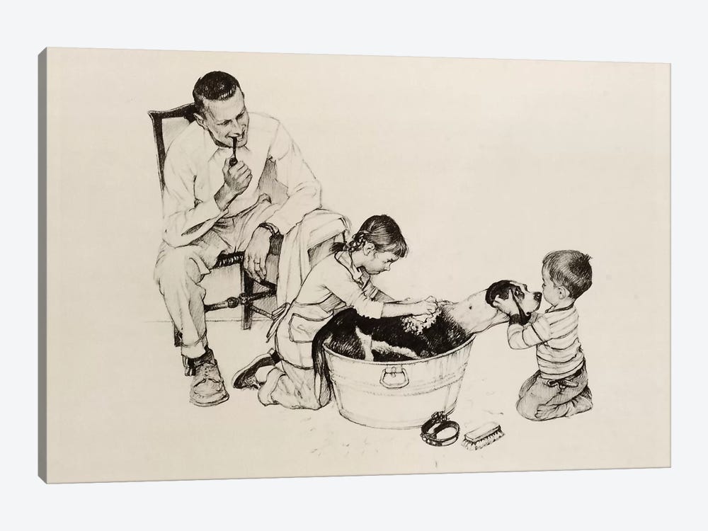 Dog's Bath by Norman Rockwell 1-piece Canvas Print