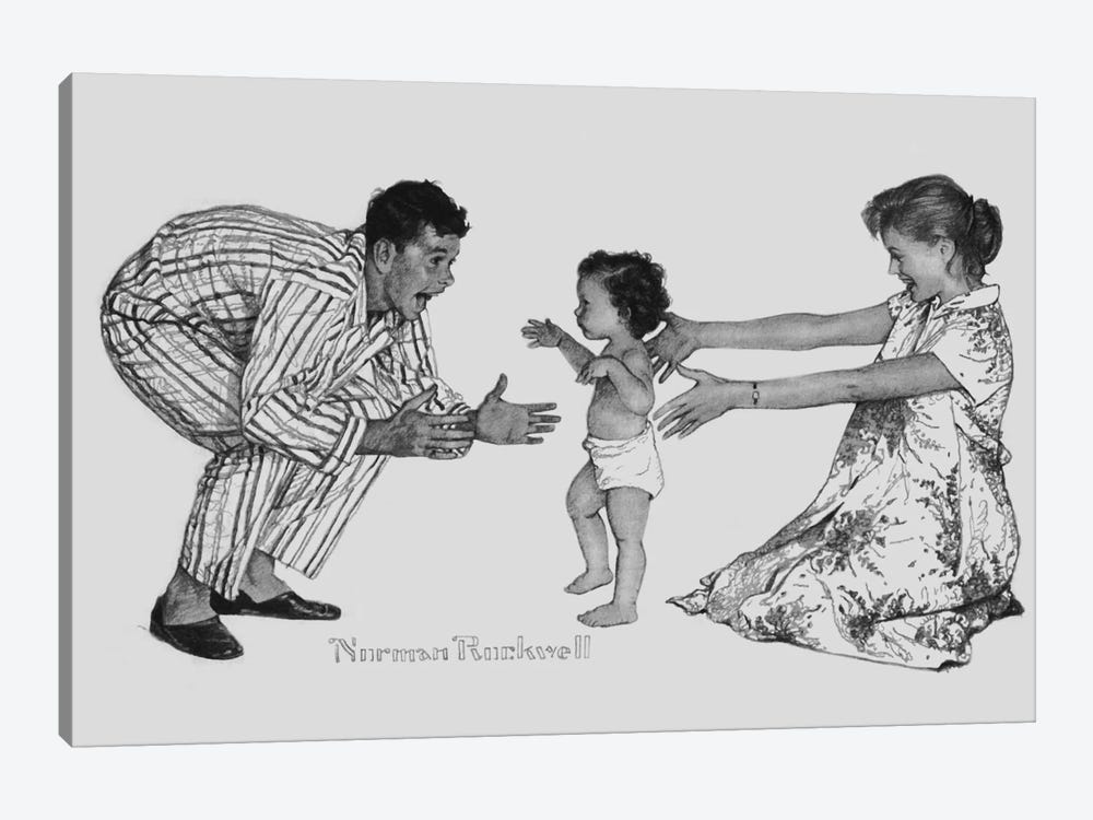 Baby's First Step by Norman Rockwell 1-piece Canvas Wall Art