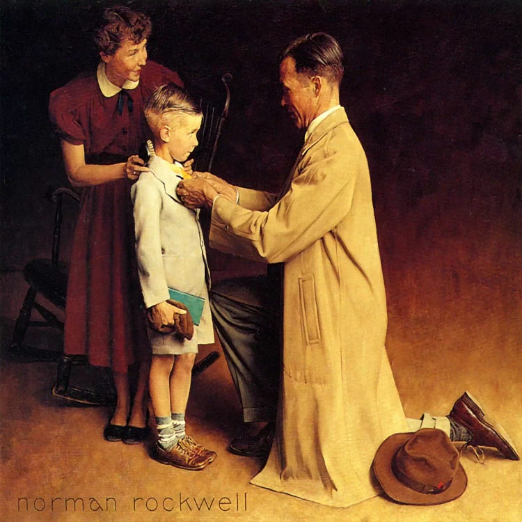 His First Day at School by Norman Rockwell wall art