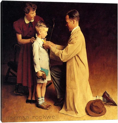 His First Day at School Canvas Art Print - Norman Rockwell