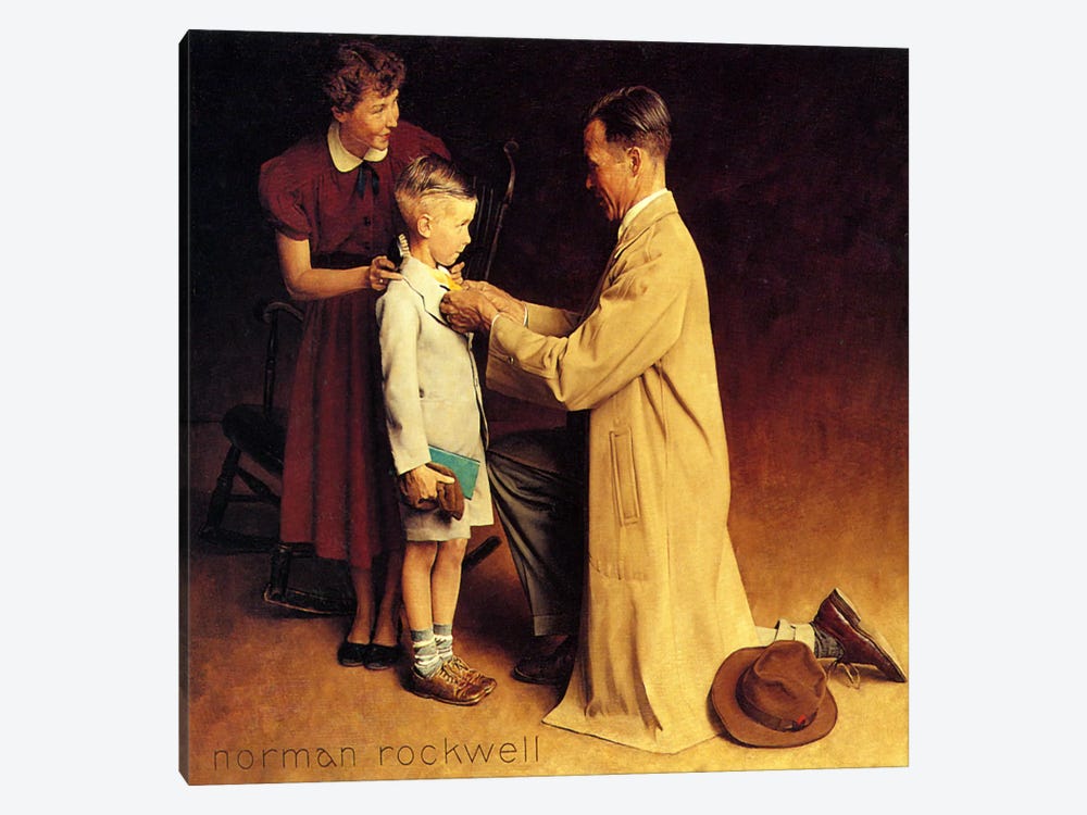 His First Day at School by Norman Rockwell 1-piece Art Print