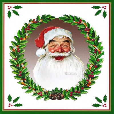 Santa Claus with Wreath Art Print by Norman Rockwell | iCanvas