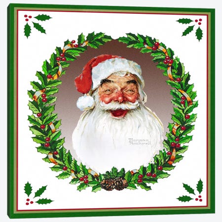 Santa Claus with Wreath Canvas Print #NRL276} by Norman Rockwell Art Print