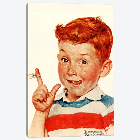 Boy with String Canvas Print #NRL283} by Norman Rockwell Canvas Print