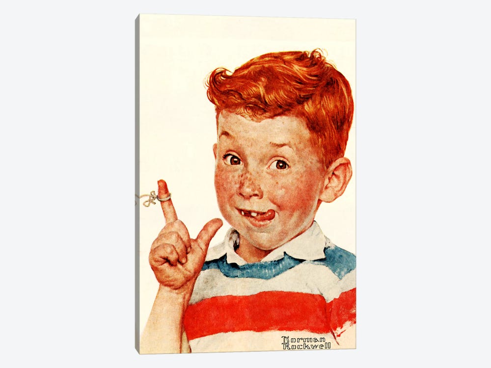 Boy with String by Norman Rockwell 1-piece Canvas Art Print