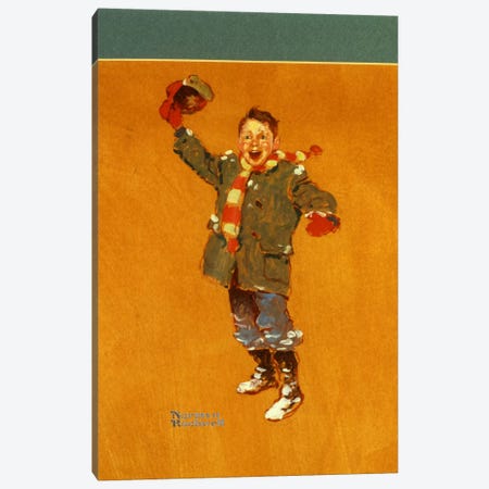 Christmas Studies: Boy in Winter Clothes Waving Canvas Print #NRL290} by Norman Rockwell Canvas Art