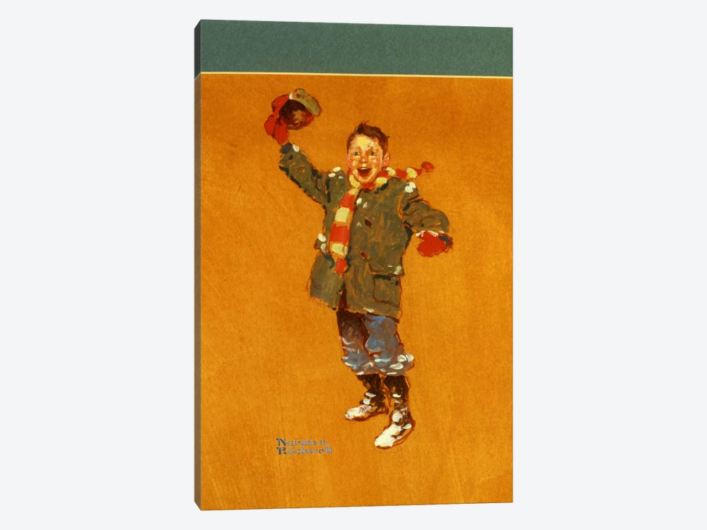Christmas Studies: Boy in Winter Clothes Waving by Norman Rockwell 1-piece Art Print