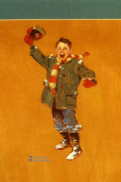 Norman Rockwell: Christmas Studies: Boy in Winter Clothes Waving by Norman Rockwell