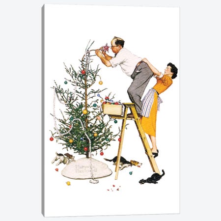 Trimming the Tree Canvas Print #NRL295} by Norman Rockwell Art Print