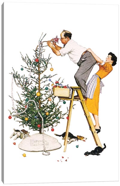 Trimming the Tree Canvas Art Print - Norman Rockwell