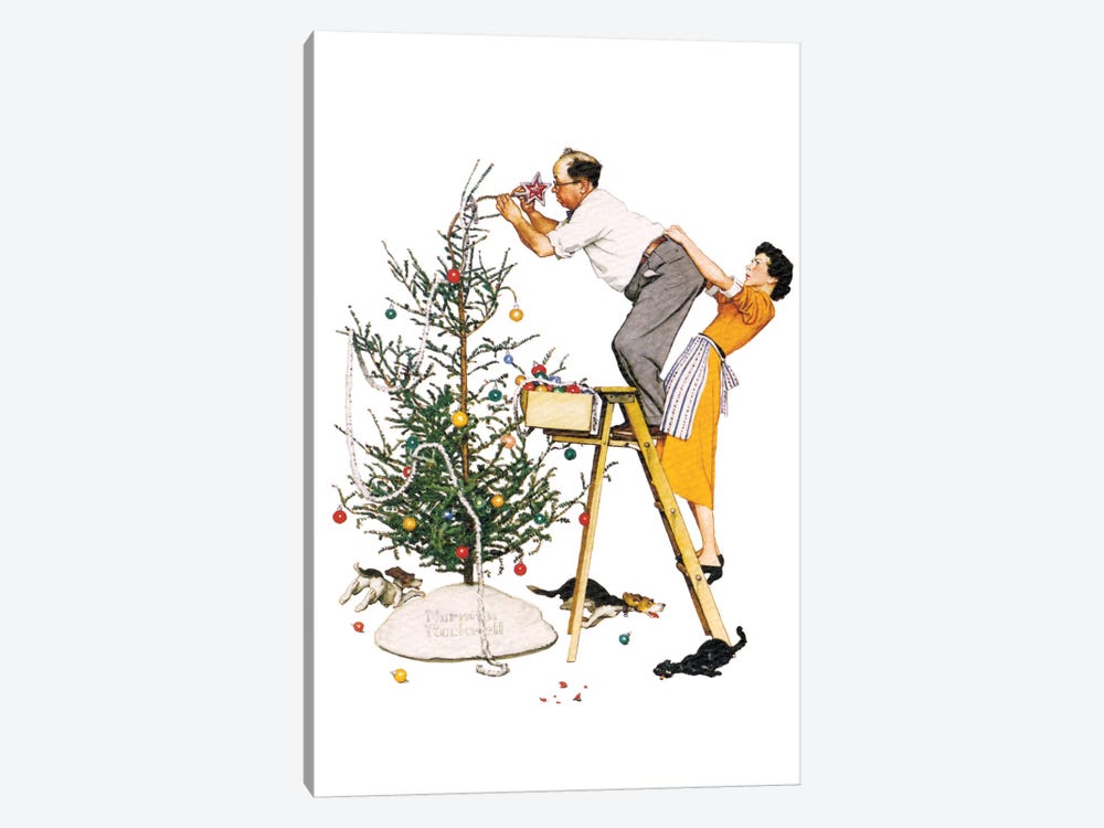 Trimming the Tree by Norman Rockwell 1-piece Canvas Wall Art