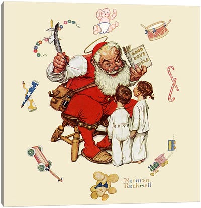 Santa's Visitors Canvas Art Print - Norman Rockwell Christmas Art
