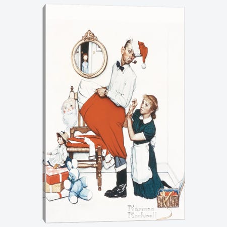 Santa's Surprise Canvas Print #NRL299} by Norman Rockwell Canvas Wall Art