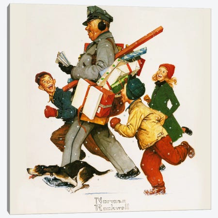 Jolly Postman Canvas Print #NRL301} by Norman Rockwell Canvas Art