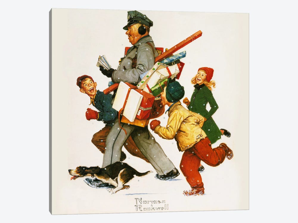 Jolly Postman by Norman Rockwell 1-piece Canvas Art
