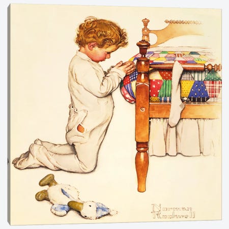 A Christmas Prayer Canvas Print #NRL303} by Norman Rockwell Canvas Artwork