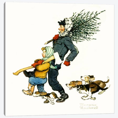 Bringing Home the Tree Canvas Print #NRL306} by Norman Rockwell Canvas Art Print