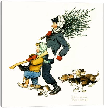 Bringing Home the Tree Canvas Art Print - Norman Rockwell Christmas Art