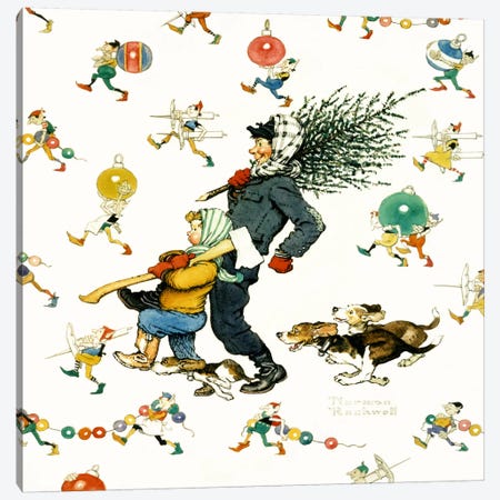 Bringing Home the Tree #2 Canvas Print #NRL307} by Norman Rockwell Canvas Art Print