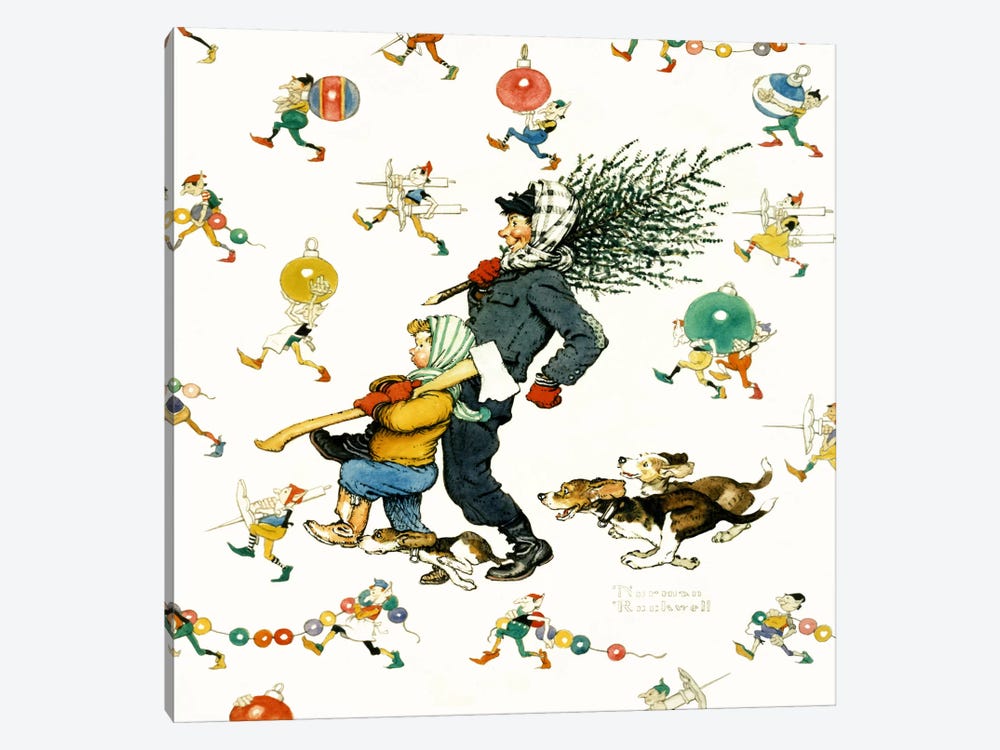 Bringing Home the Tree #2 by Norman Rockwell 1-piece Canvas Wall Art