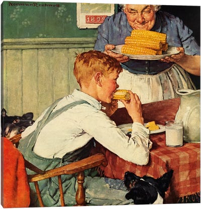...And Then Ma, or Grandma Brought 'Em In Canvas Art Print - Norman Rockwell