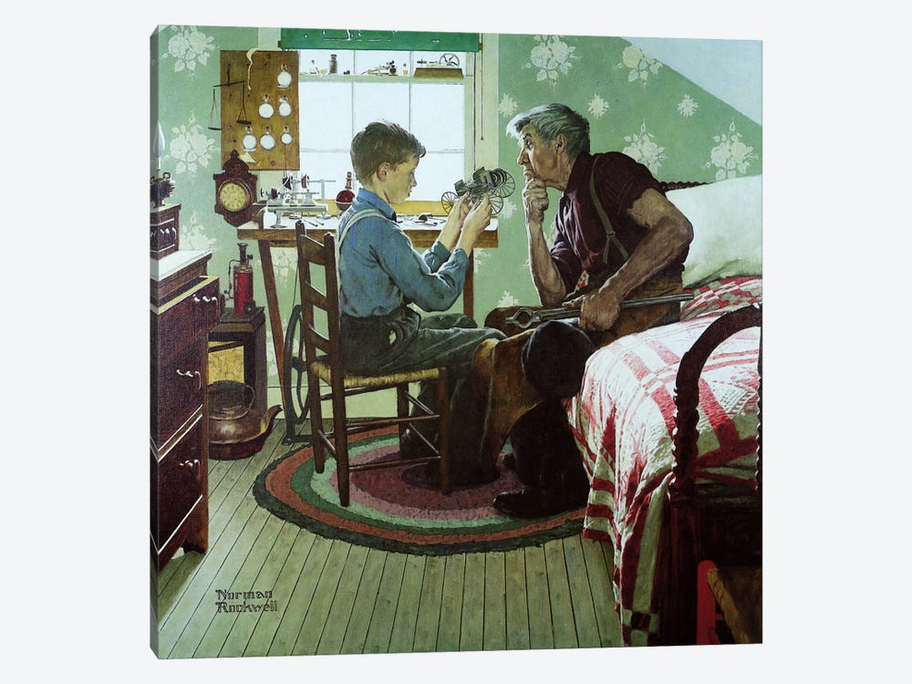 The Boy Who Put the World on Wheels by Norman Rockwell 1-piece Canvas Artwork