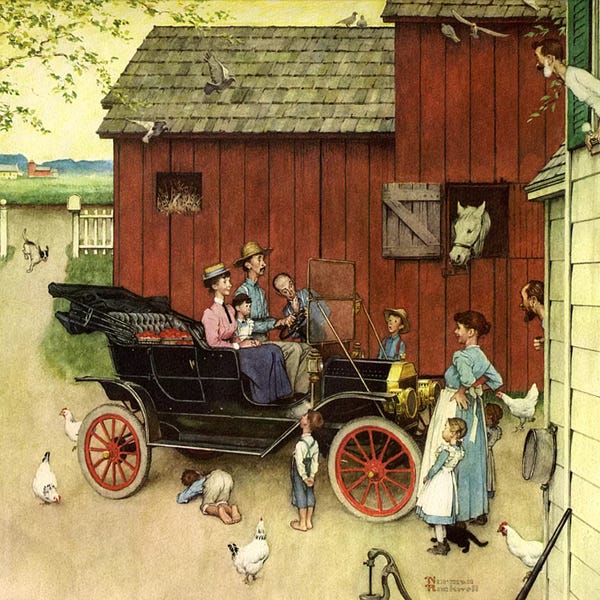 Classic Americana: The Farmer Takes a Ride by Norman Rockwell