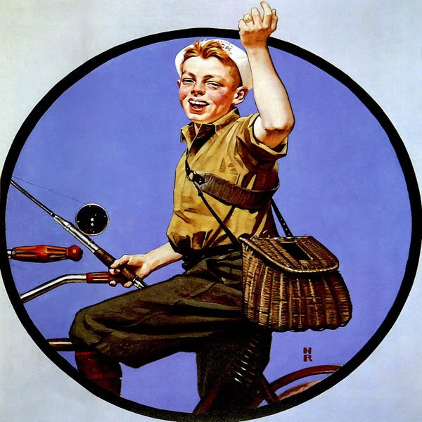 Norman Rockwell: Off to Fish on a Bike by Norman Rockwell