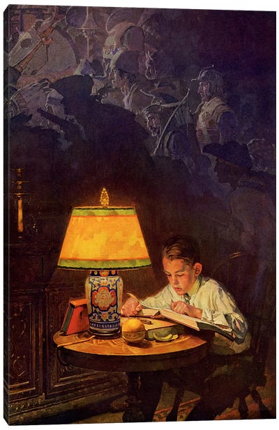 Boy Reading of Adventure Canvas Art Print - Norman Rockwell